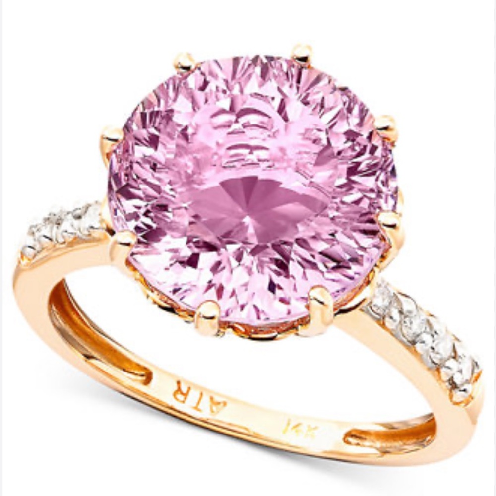 Macy's Round Cut Pink Amethyst and Diamond 14k Rose Gold Ring 6 ct. t.w size 6